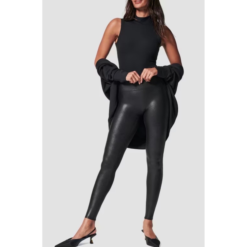 Spanx Faux Leather Leggings Black High Waisted Shaping S/P Small